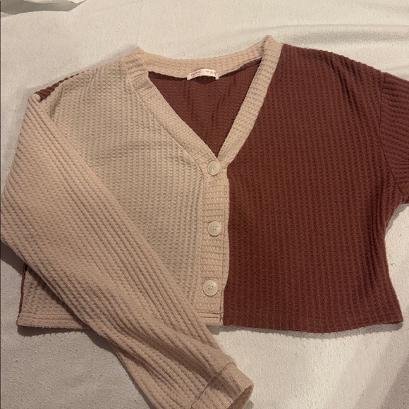 ROMWE Two-Tone Beige and Brown Cardigan - Picture 1 of 3